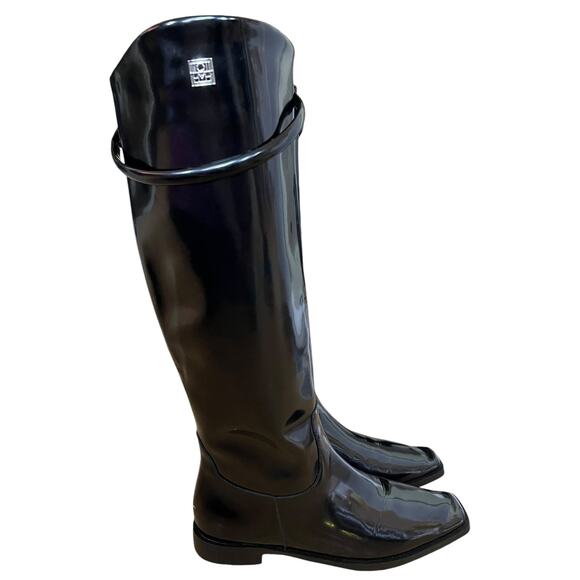 AUTHENTIC Toteme 9.5 Leather Riding Boot Square Toe Pull On Shiny Black EU40 UK7 - Picture 8 of 13
